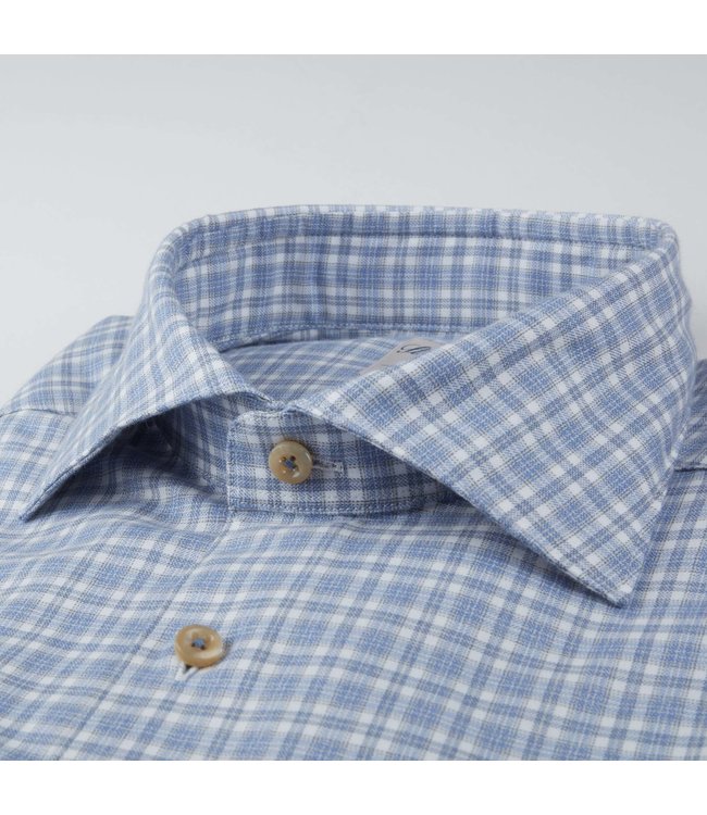Stenstroms Overhemd, Katoen, Lange Mouw, Casual Blauw, Wit, Kleine Ruit, Slimline