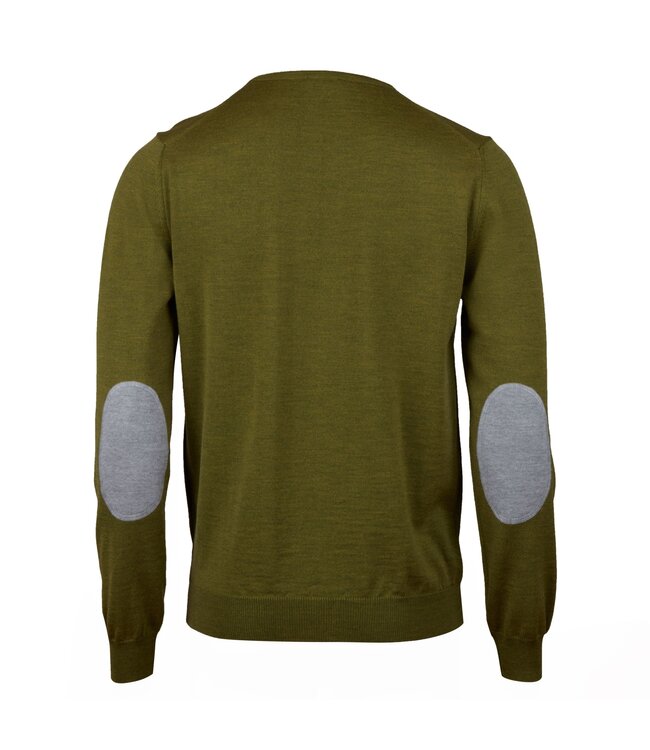 Stenstroms Stenstroms, Trui, Ronde Hals, Merino Wol, Mosgroen, Elleboog Patch
