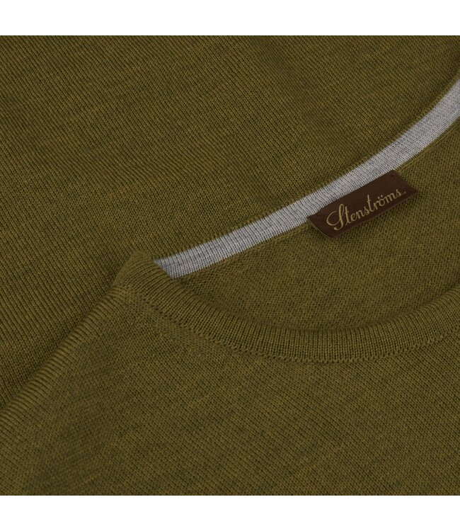 Stenstroms Stenstroms, Trui, Ronde Hals, Merino Wol, Mosgroen, Elleboog Patch