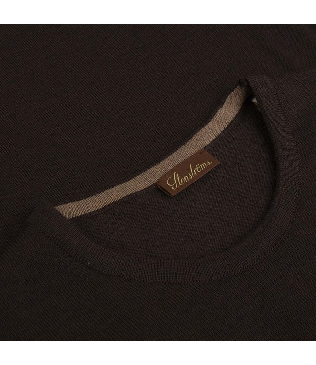 Stenstroms Stenstroms, Trui, Ronde Hals, Merino Wol, Elleboog Patch, Donkerbruin