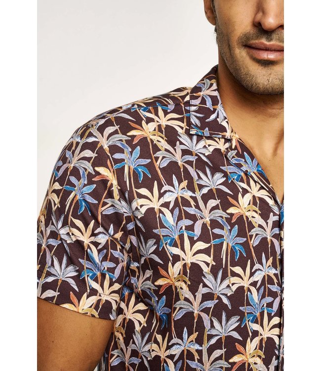 Desoto Jersey Overhemd/Shirt, Korte Mouw, Lido Kraag, Palm Print