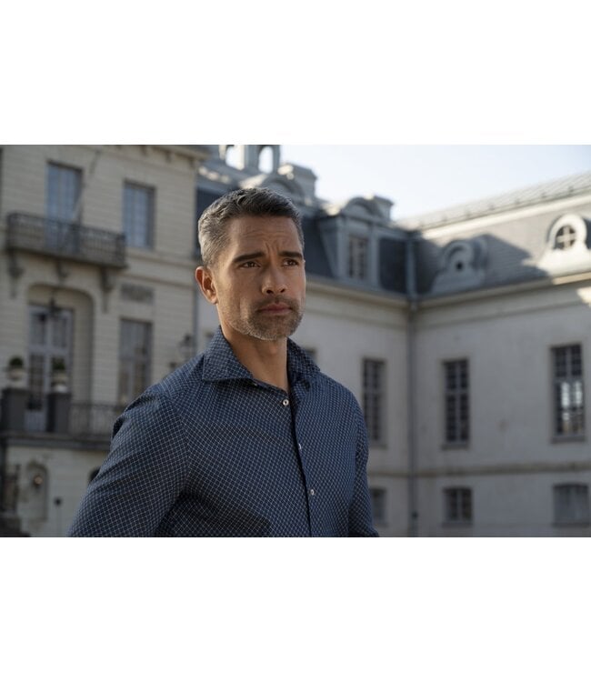 Stenstroms Overhemd, Denim met Print, Lange Mouw, New Slimline