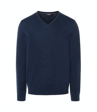 Maerz Munchen Maerz Munchen, Trui, V-Hals, Merino Wol, Blauw, Superwash, Modern Fit