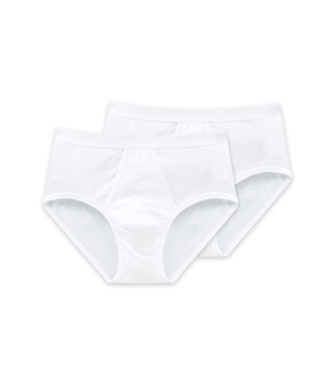 Schiesser Heren Sport Slip, 2-Pack met Voorsluiting, Fijne Rip Wit, Original Classics