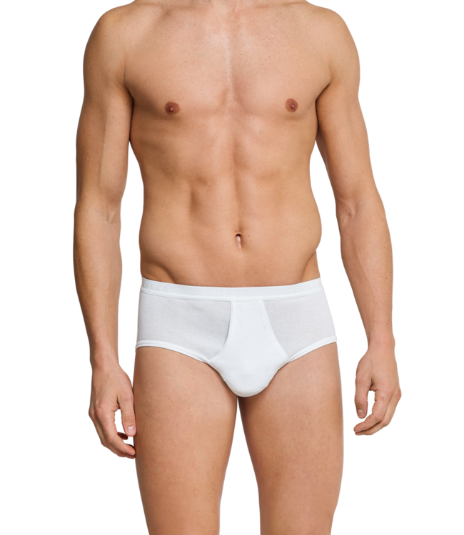 Schiesser Heren Sport Slip, 2-Pack met Voorsluiting, Fijne Rip Wit, Original Classics