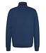 Bugatti Half-Zip Trui, Katoen, Blauw met Bruin Suede Accenten