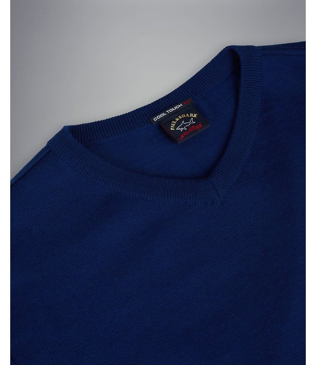Paul & Shark 4-Seizoenen, Trui, V-Hals, Merino Wol, Cobaltblauw