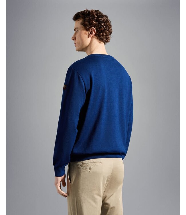 Paul & Shark 4-Seizoenen, Trui, V-Hals, Merino Wol, Cobaltblauw
