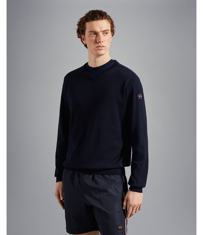 Paul & Shark 4-Seizoenen, Trui, V-Hals, Merino Wol, Donkerblauw