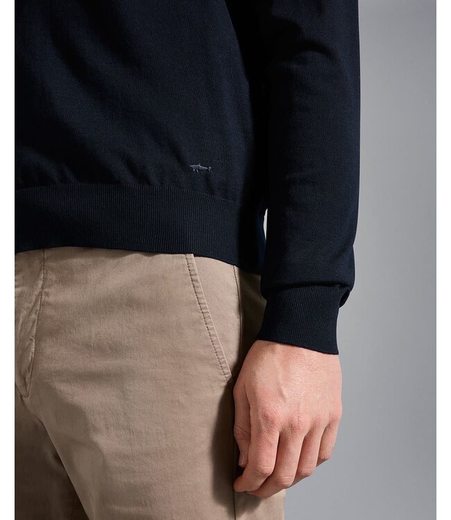 Paul & Shark Trui Summer/Winter Extra Fine Merino Wol, Ronde Hals, Donkerblauw