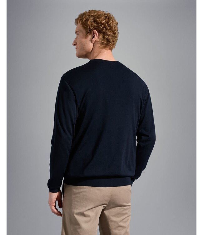 Paul & Shark Trui Summer/Winter Extra Fine Merino Wol, Ronde Hals, Donkerblauw