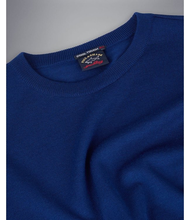 Paul & Shark 4-Seizoenen, Trui, Ronde Hals, Merino Wol, Cobaltblauw