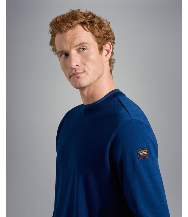 Paul & Shark 4-Seizoenen, Trui, Ronde Hals, Merino Wol, Cobaltblauw
