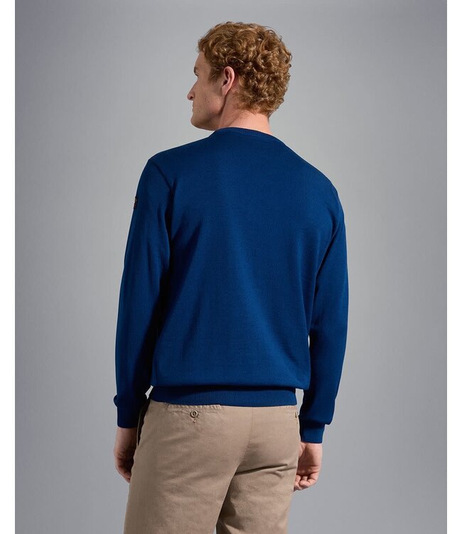 Paul & Shark 4-Seizoenen, Trui, Ronde Hals, Merino Wol, Cobaltblauw