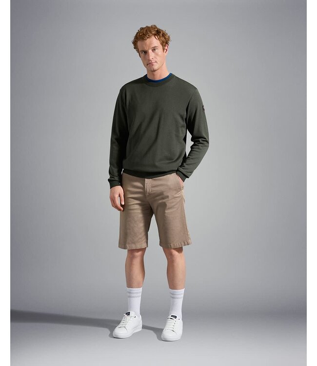 Paul & Shark 4-Seizoenen, Trui, Ronde Hals, Merino Wol, Militair Groen