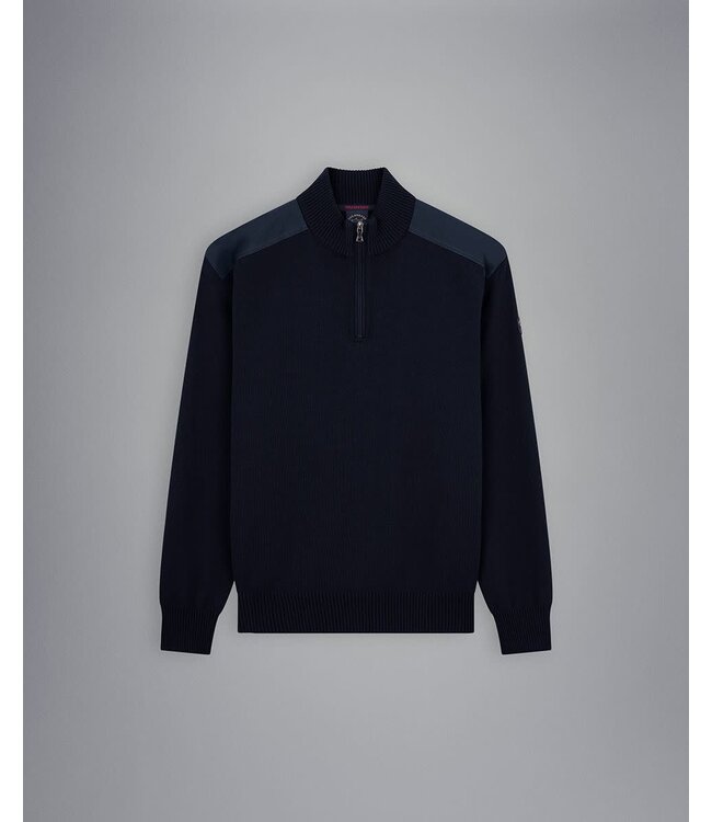 Paul & Shark Half-Zip Trui met Schouder / Arm Patch, Donkerblauw