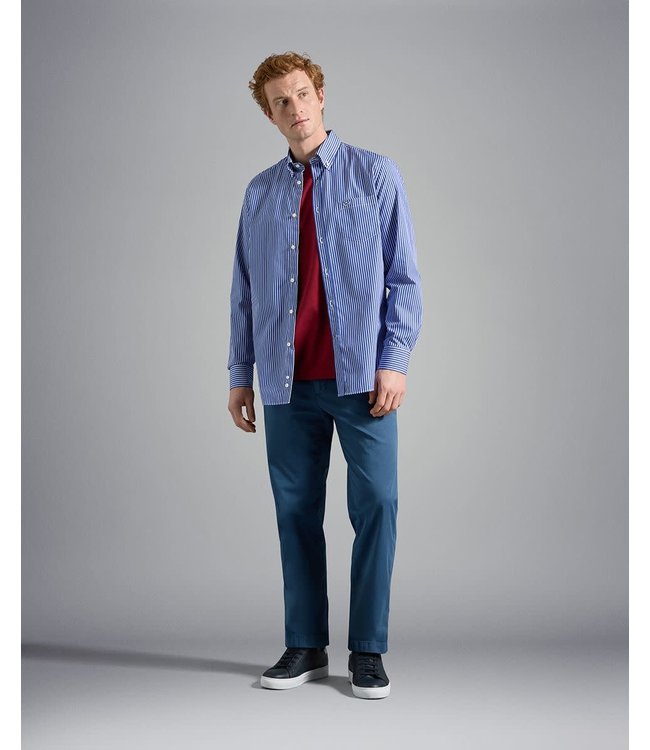 Paul & Shark Overhemd, Katoen, Blauw Wit Gestreept, Easy Care