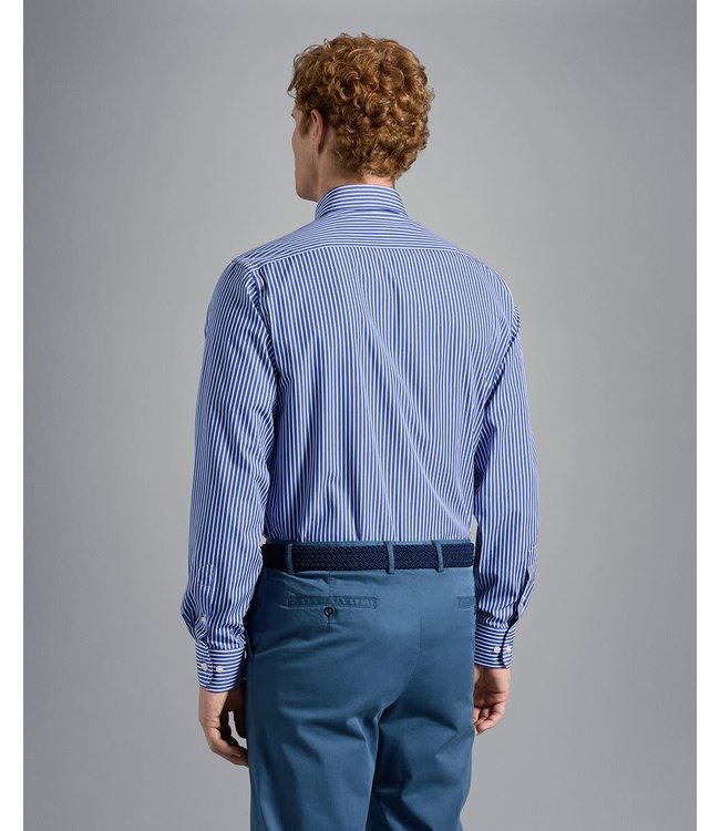 Paul & Shark Overhemd, Katoen, Blauw Wit Gestreept, Easy Care