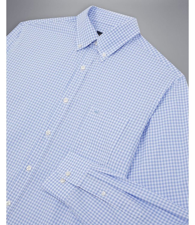Paul & Shark Overhemd, Lange Mouw, Wit, Lichtblauw Geruit