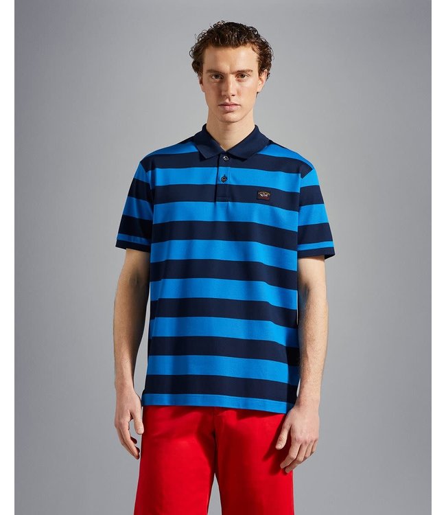Paul & Shark Polo, Korte Mouw, Donkerblauw Cobaltblauw Gestreept