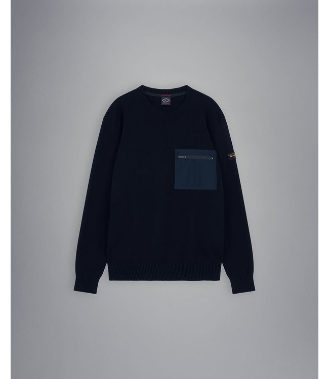 Paul & Shark Trui, Ronde Hals, Donkerblauw Borstzak met Rits