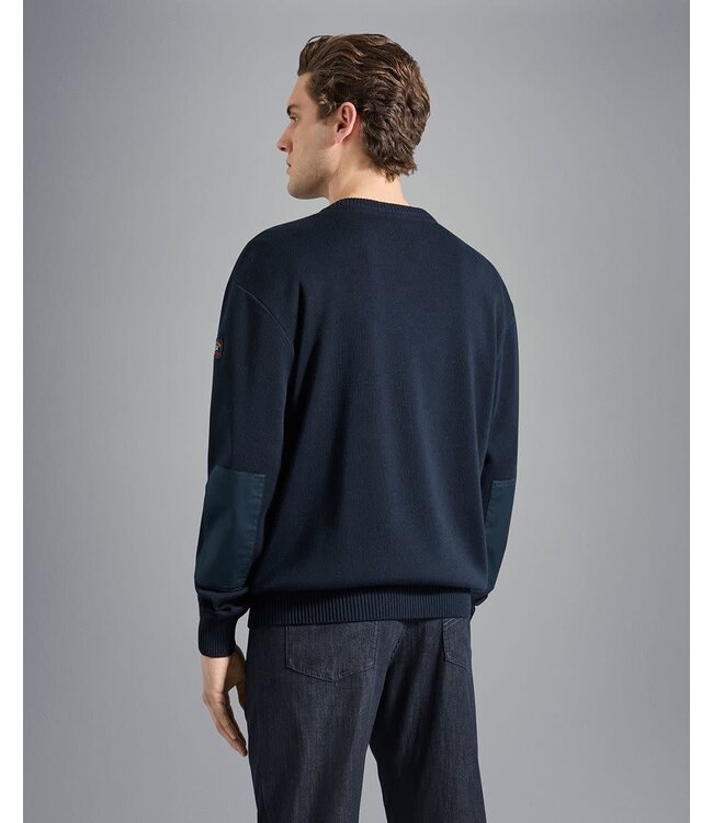 Paul & Shark Trui, Ronde Hals, Donkerblauw Borstzak met Rits