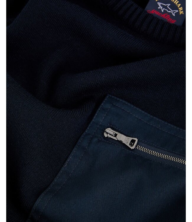 Paul & Shark Trui, Ronde Hals, Donkerblauw Borstzak met Rits