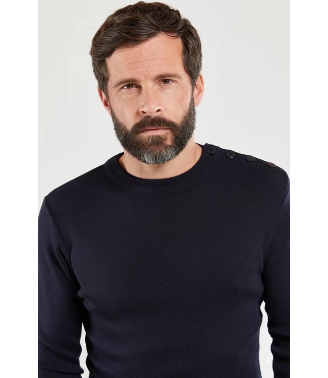 Armor Lux Trui, Merino Wol, Ronde Hals, Model Goulenez, Donkerblauw