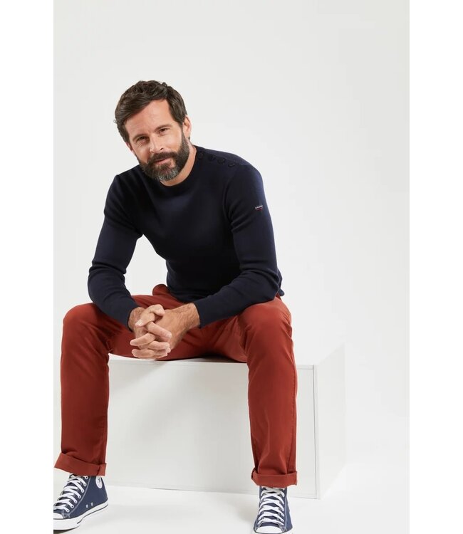 Armor Lux Trui, Merino Wol, Ronde Hals, Model Goulenez, Donkerblauw