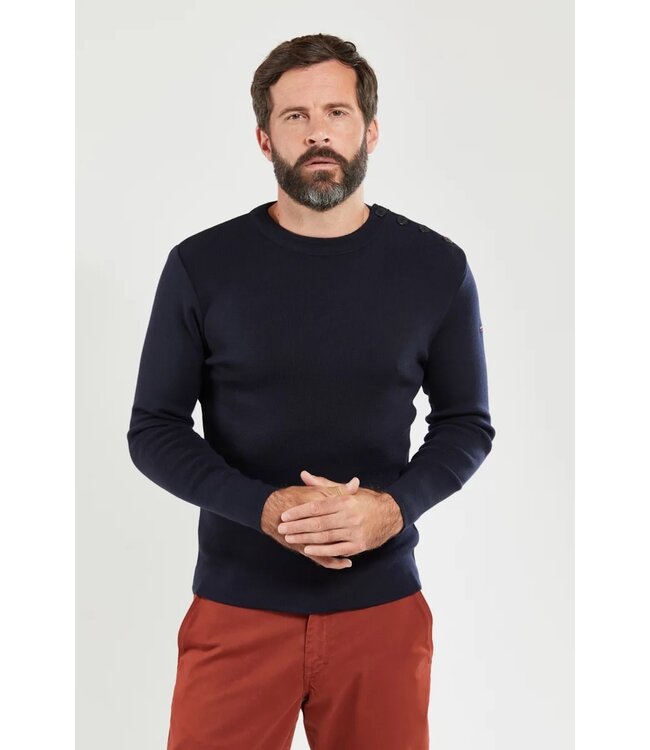 Armor Lux Trui, Merino Wol, Ronde Hals, Model Goulenez, Donkerblauw