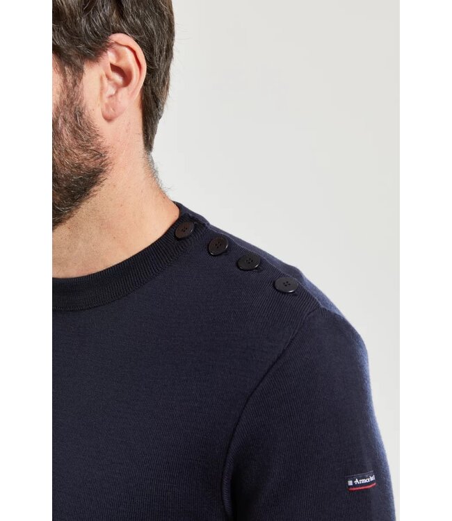 Armor Lux Trui, Merino Wol, Ronde Hals, Model Goulenez, Donkerblauw