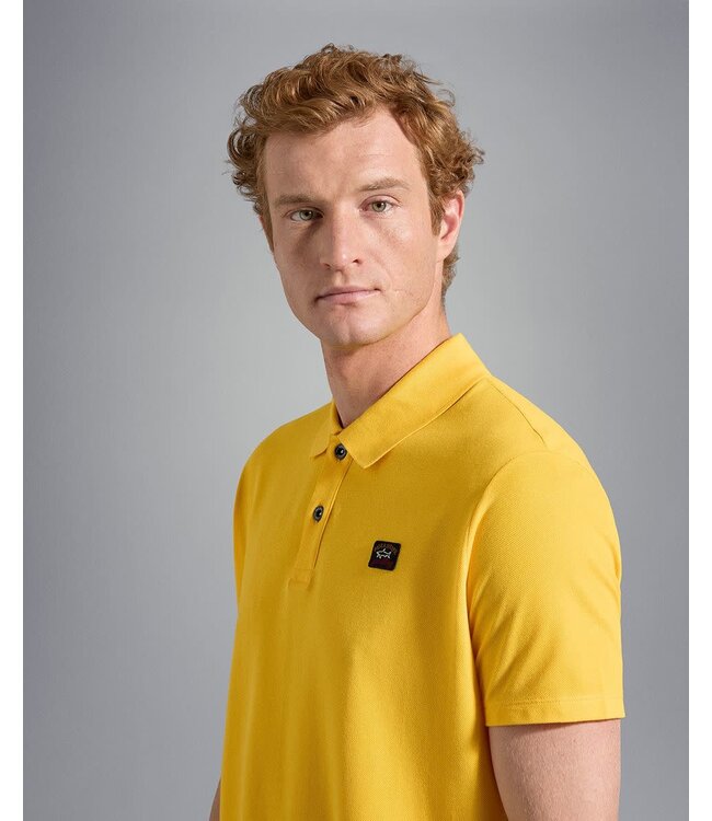 Paul & Shark Heren Polo, Korte Mouw, Piqué Katoen met Logo Patch op de Borst, Geel