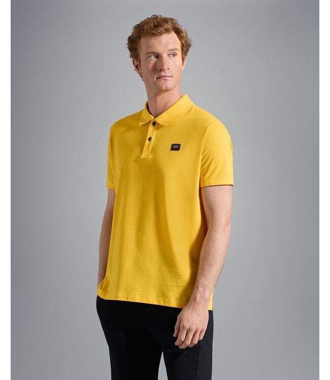 Paul & Shark Heren Polo, Korte Mouw, Piqué Katoen met Logo Patch op de Borst, Geel