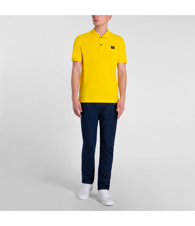 Paul & Shark Heren Polo, Korte Mouw, Piqué Katoen met Logo Patch op de Borst, Geel