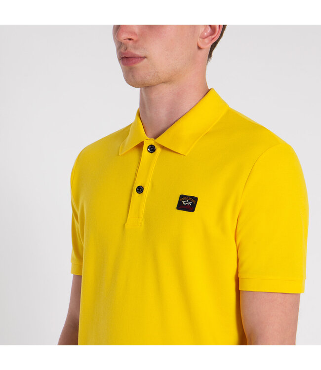 Paul & Shark Heren Polo, Korte Mouw, Piqué Katoen met Logo Patch op de Borst, Geel
