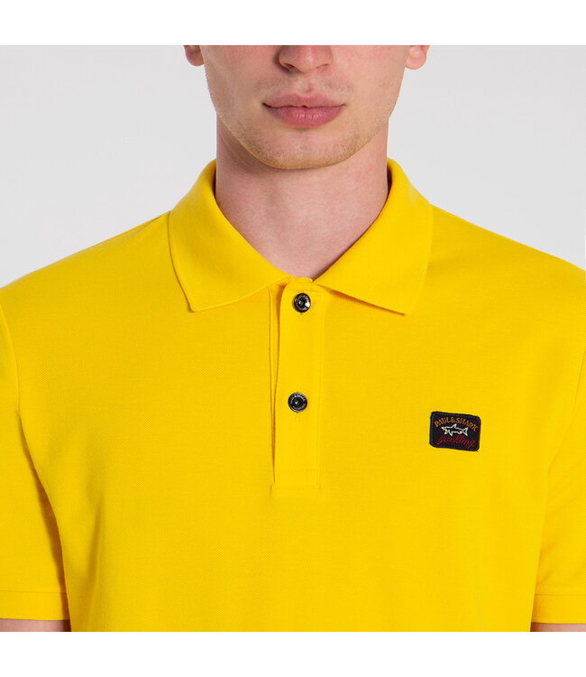 Paul & Shark Heren Polo, Korte Mouw, Piqué Katoen met Logo Patch op de Borst, Geel