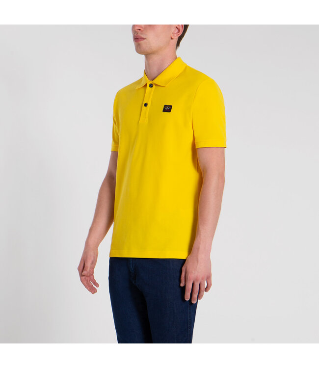 Paul & Shark Heren Polo, Korte Mouw, Piqué Katoen met Logo Patch op de Borst, Geel