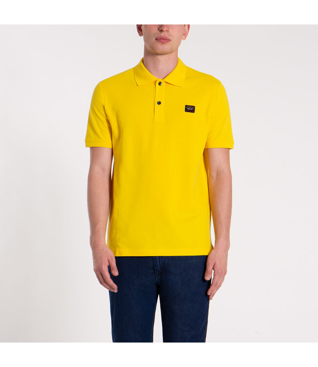 Paul & Shark Heren Polo, Korte Mouw, Piqué Katoen met Logo Patch op de Borst, Geel