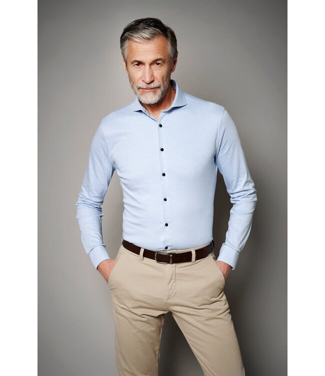 Desoto Luxury Line Overhemd, Supima Jersey Katoen, Lichtblauw,  Cutaway Kraag