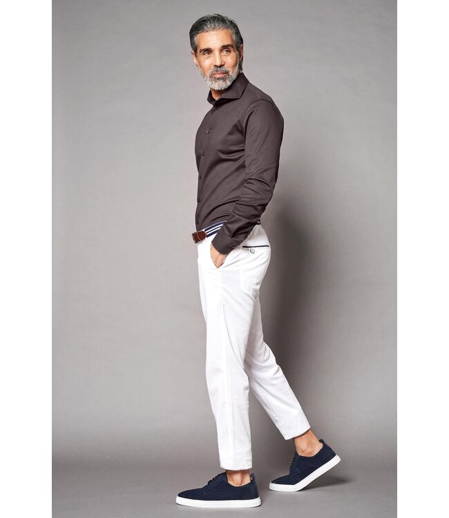 Desoto Luxury Line Overhemd, Supima Jersey Katoen, Bruin Piqué, Cutaway Kraag