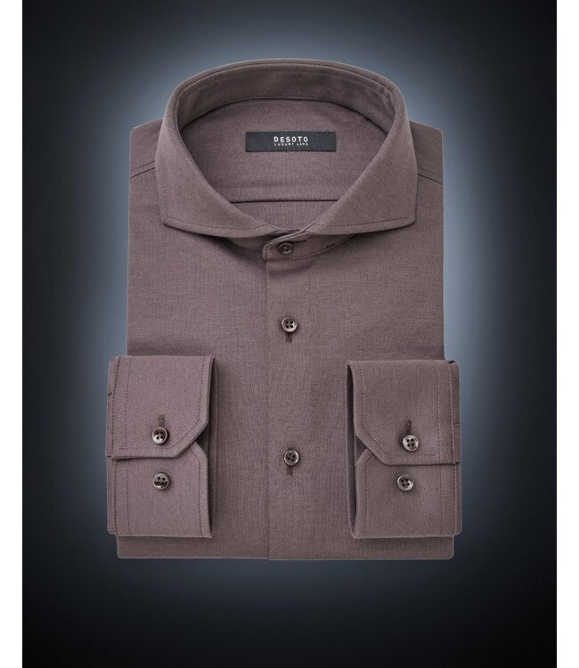 Desoto Luxury Line Overhemd, Supima Jersey Katoen, Bruin Piqué, Cutaway Kraag