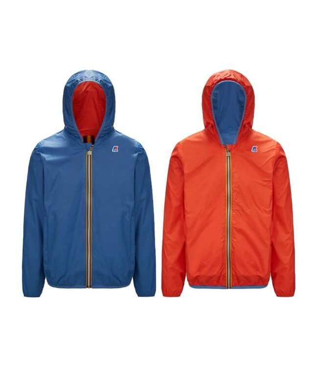 K-Way Unisex Jack met Capuchon, Omkeerbaar,  Model Jacques Plus 2 Double, Blue Smoked/Orange