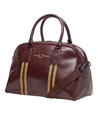 Fred Perry Fred Perry, Weekend- en/of Sport Tas, Grip Bag, Bordeaux Met Goudkleurig Logo en Striping