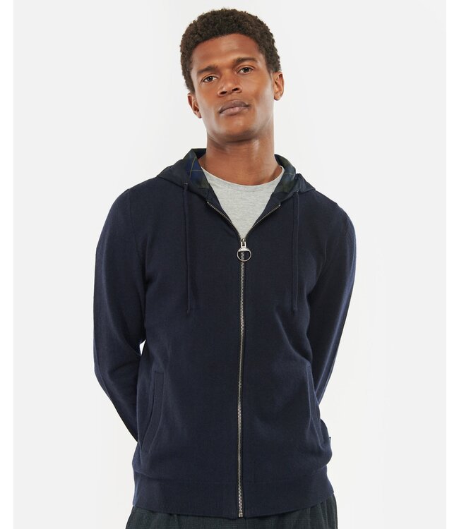Barbour Vest met Rits, Merino Wol, Capuchon, Donkerblauw
