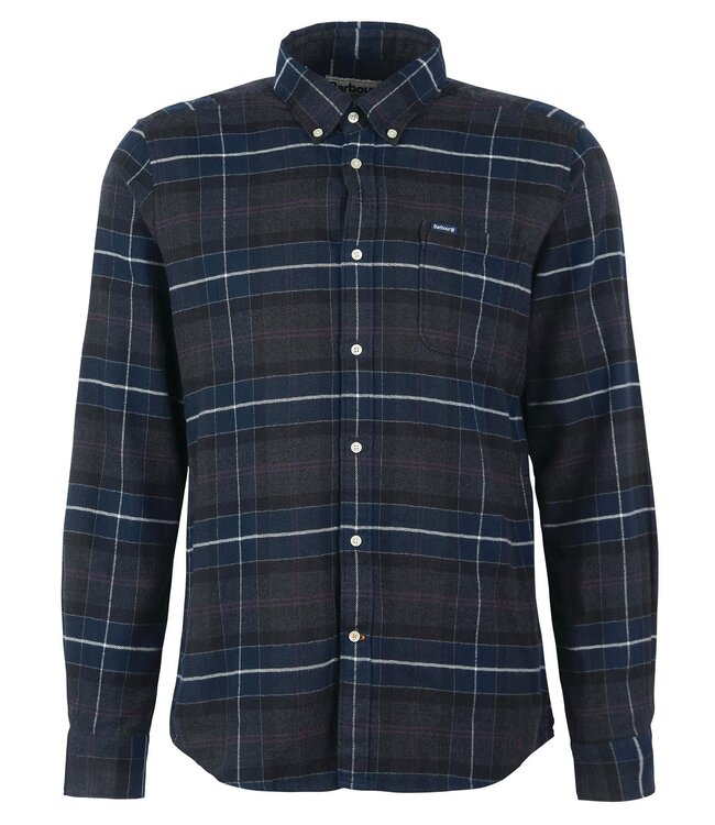 Barbour Tailored Fit, Katoen Flannel Overhemd, Classic Tartan, Grijs, Blauw, Paars Geruit