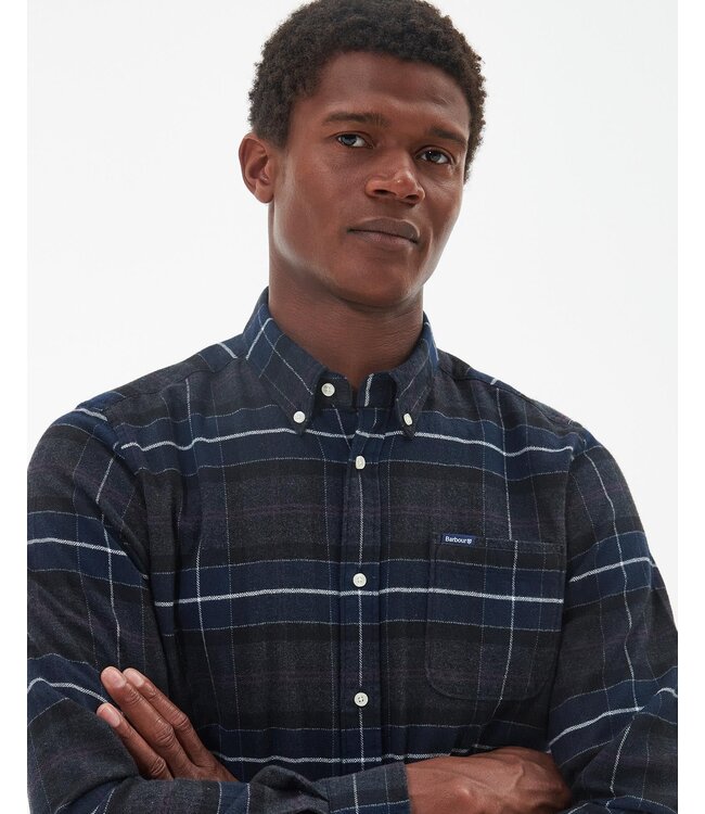 Barbour Tailored Fit, Katoen Flannel Overhemd, Classic Tartan, Grijs, Blauw, Paars Geruit
