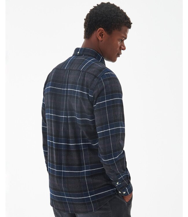 Barbour Tailored Fit, Katoen Flannel Overhemd, Classic Tartan, Grijs, Blauw, Paars Geruit