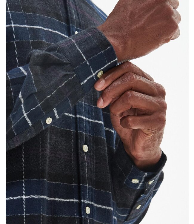 Barbour Tailored Fit, Katoen Flannel Overhemd, Classic Tartan, Grijs, Blauw, Paars Geruit