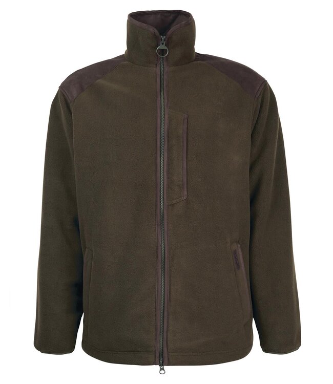 Barbour Active Fleece Jas met Rits, Olijfgroen met Bruin Alcantara Accenten