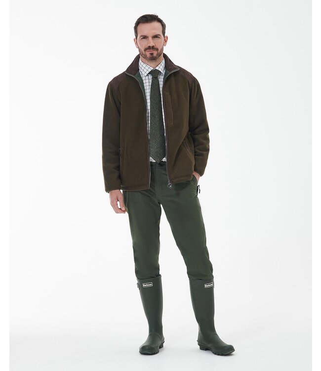 Barbour Active Fleece Jas met Rits, Olijfgroen met Bruin Alcantara Accenten